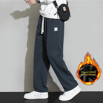 Meeste sportlikud püksid sirge lõikega, paks polüestri kangas, nööriga kinnitusega, talvise igapäevaseks kandmiseks