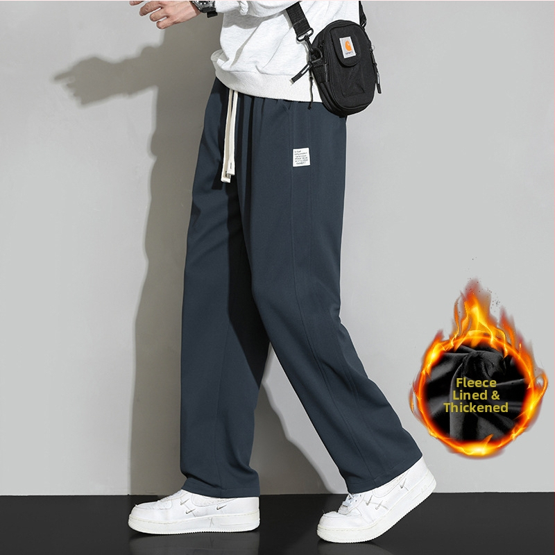 Meeste sportlikud püksid sirge lõikega, paks polüestri kangas, nööriga kinnitusega, talvise igapäevaseks kandmiseks