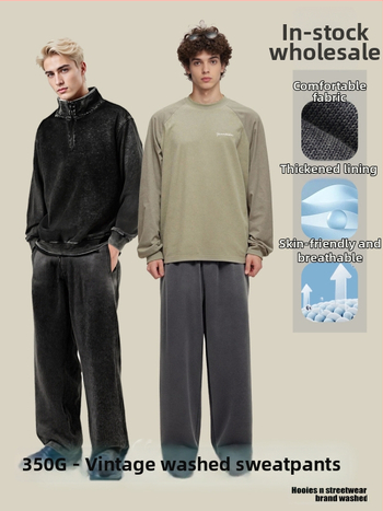 Pamukaste casual hlače, labav kroj, 90% pamuk, srednje visoki pojas sa vezicom, washed vintage završna obrada