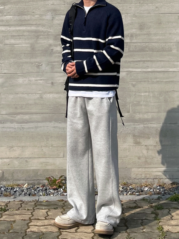 MYQ sive muške zimske hlače ravnog kroja, širokih nogavica, korejski stil, do poda