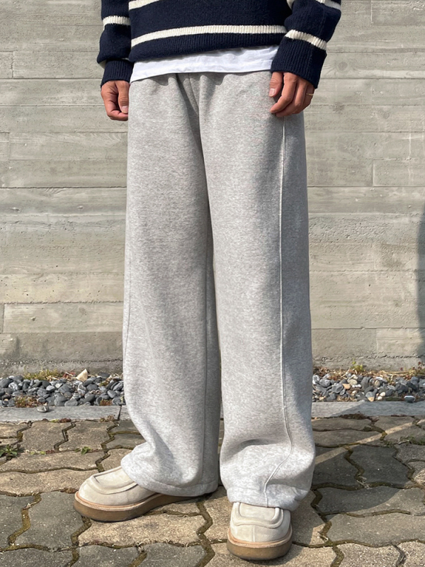 MYQ sive muške zimske hlače ravnog kroja, širokih nogavica, korejski stil, do poda