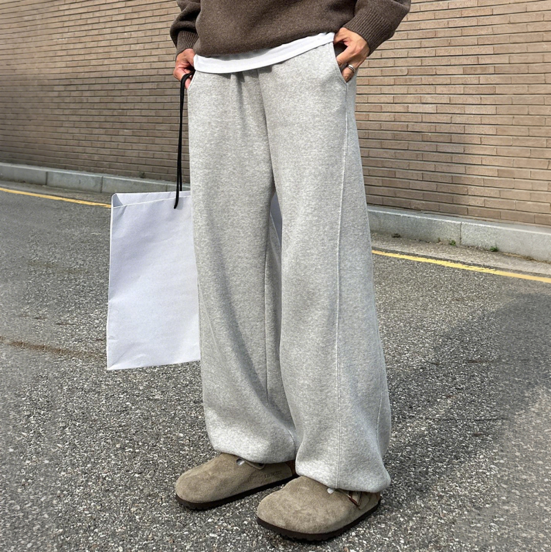 MYQ sive muške zimske hlače ravnog kroja, širokih nogavica, korejski stil, do poda