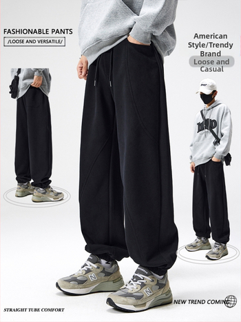 Meeste patchwork džoggerid, fliisvooder sees, talvised, sirge lõikega, puuvillase-poliesteri segu 60/40