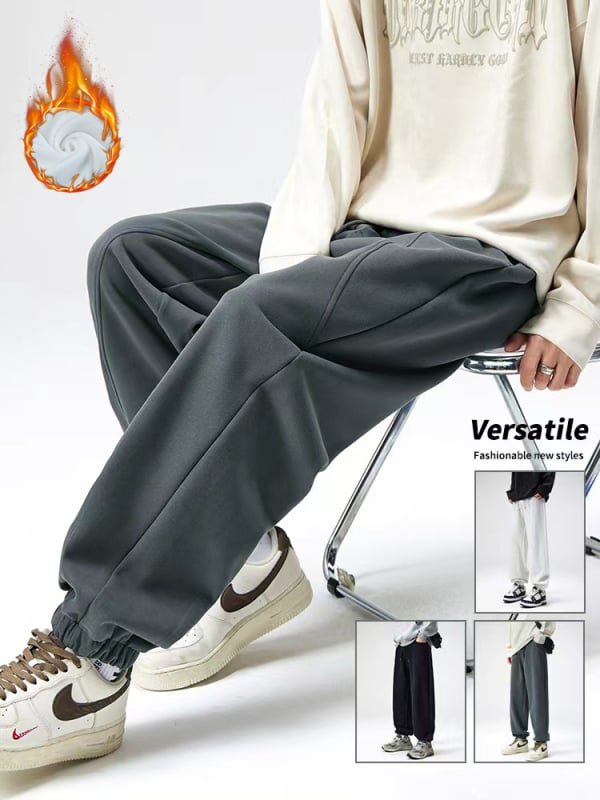 Meeste patchwork džoggerid, fliisvooder sees, talvised, sirge lõikega, puuvillase-poliesteri segu 60/40