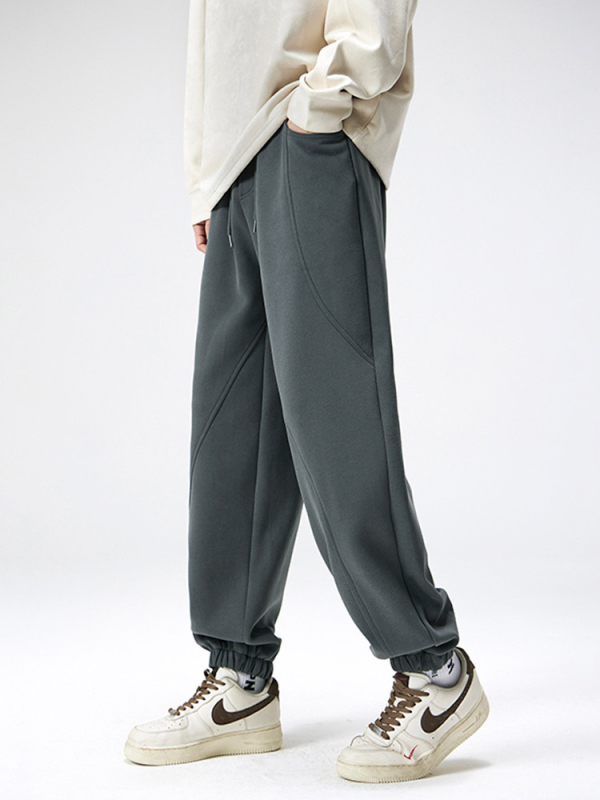 Meeste patchwork džoggerid, fliisvooder sees, talvised, sirge lõikega, puuvillase-poliesteri segu 60/40