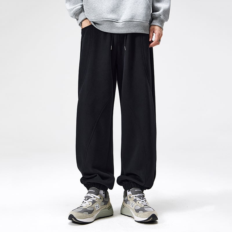 Meeste patchwork džoggerid, fliisvooder sees, talvised, sirge lõikega, puuvillase-poliesteri segu 60/40