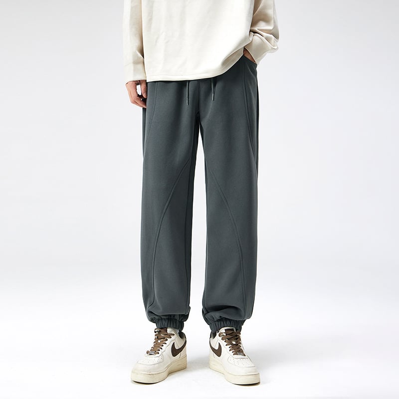 Meeste patchwork džoggerid, fliisvooder sees, talvised, sirge lõikega, puuvillase-poliesteri segu 60/40