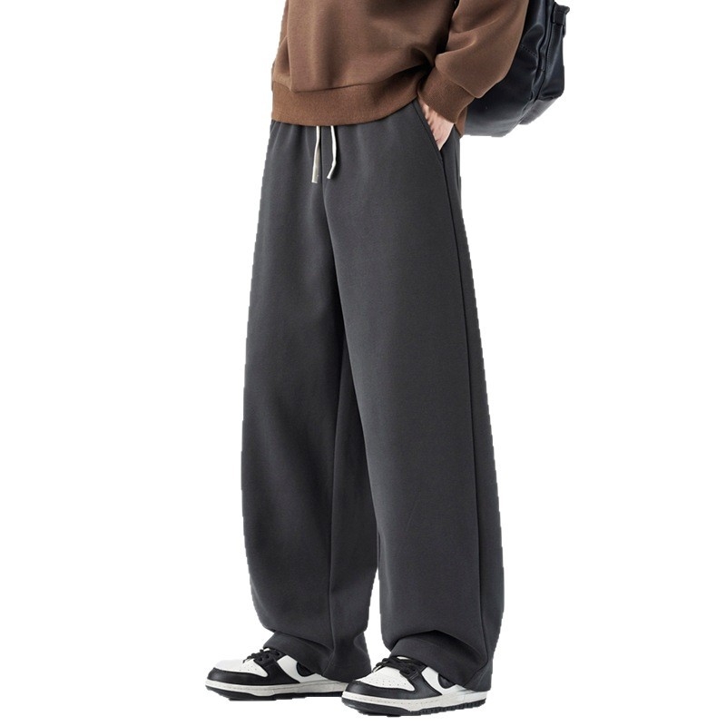 Мъжки спортни панталони с флисово подшиване, праворазрезни, едноцветни, памук-полиестер 61.2%/38.8%, средна талия, есен 2025