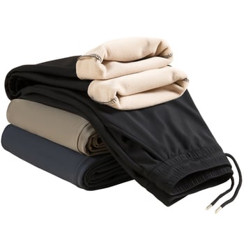 Pantaloni casual bărbați cu căptușeală fleece, poliester 100%, rezistență la vânt și călduroși, talie înaltă, croială dreaptă cu șnur în talie