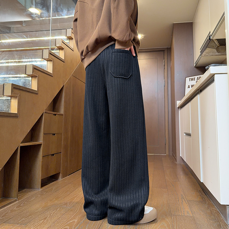 Muške hlače s uzorkom riblje kosti, Chanel-inspiriran stil, fleece podstava, debeli pleteni trenir hlače zimi, opuštenog ravnog kroja