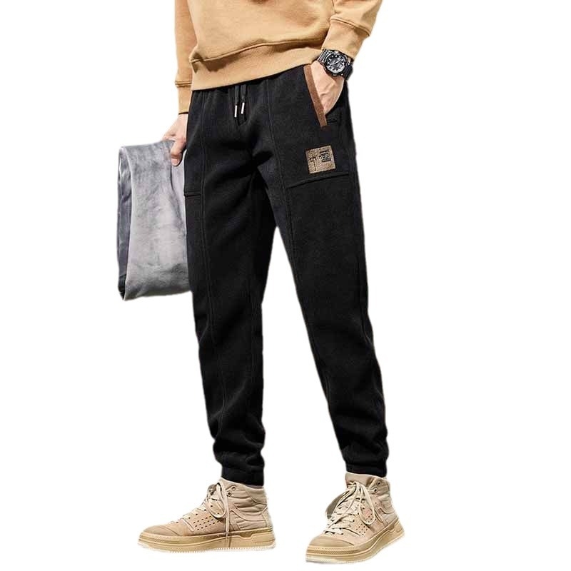 Мъжки свободни панталони, Corduroy материя, средна талия, едноцветни, спортен стил