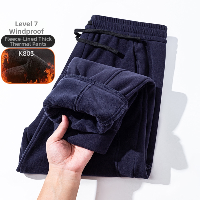 Meeste lamb fleece vooderdusega püksid, laia lõikega, kõrge vöökoht, tuulekindlad talvised vabaajapüksid