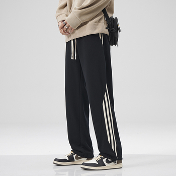 Meeste fleece-vooderdatud sirge lõikega püksid, veluurist puuvillase segust (82% puuvill, 18% polüester), keskmiselt kõrge vöö, vaba lõige, talviseks kasutamiseks, sügisel 2024 väljaanne