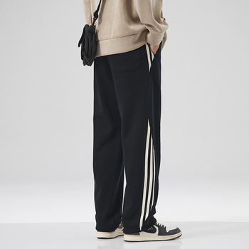 Meeste fleece-vooderdatud sirge lõikega püksid, veluurist puuvillase segust (82% puuvill, 18% polüester), keskmiselt kõrge vöö, vaba lõige, talviseks kasutamiseks, sügisel 2024 väljaanne