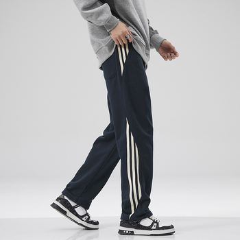 Meeste fleece-vooderdatud sirge lõikega püksid, veluurist puuvillase segust (82% puuvill, 18% polüester), keskmiselt kõrge vöö, vaba lõige, talviseks kasutamiseks, sügisel 2024 väljaanne