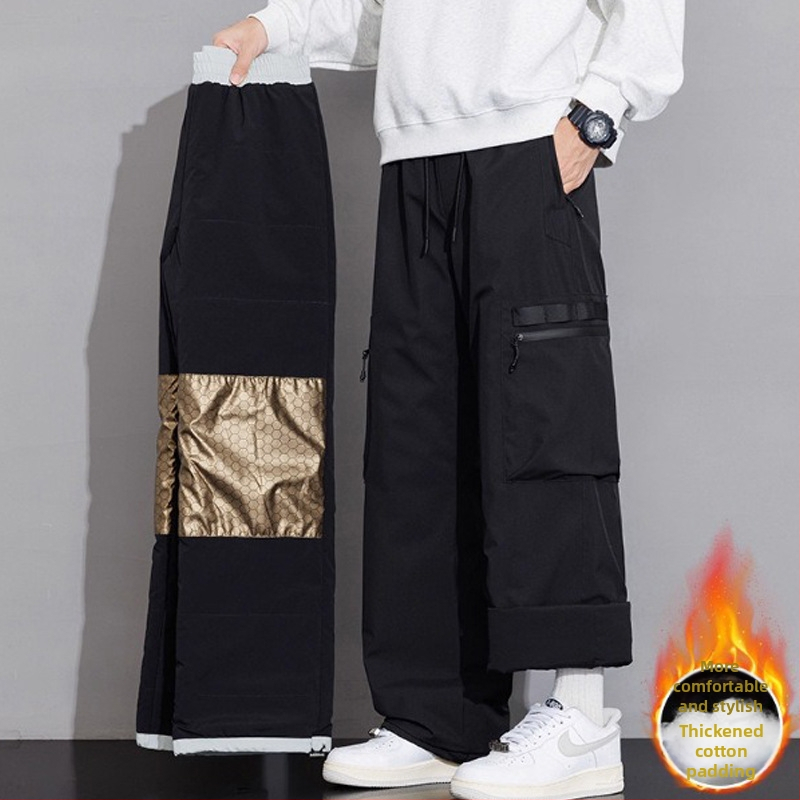 Meeste talvised sportlikud püksid sirge lõikega, 100% polüester, paksenenud materjal, keskmise kõrgusega talje, nööriga sulgemine, mitu taskut