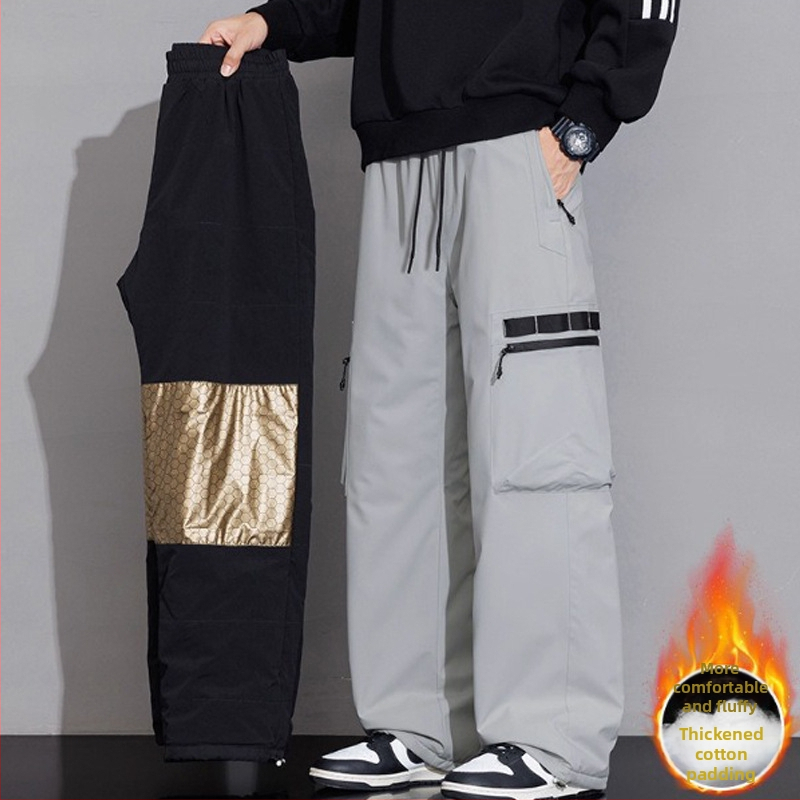Meeste talvised sportlikud püksid sirge lõikega, 100% polüester, paksenenud materjal, keskmise kõrgusega talje, nööriga sulgemine, mitu taskut