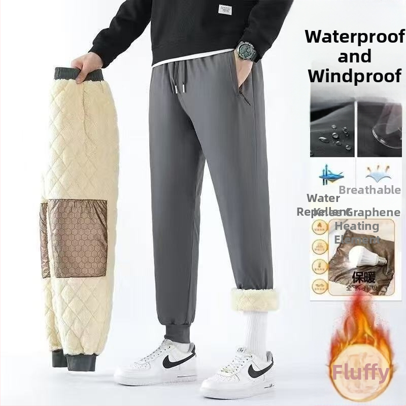 Meeste talve spordipüksid fleece-voodriga, vaba lõige, keskmine talje, köidiku sulgemine, polüesterkangas