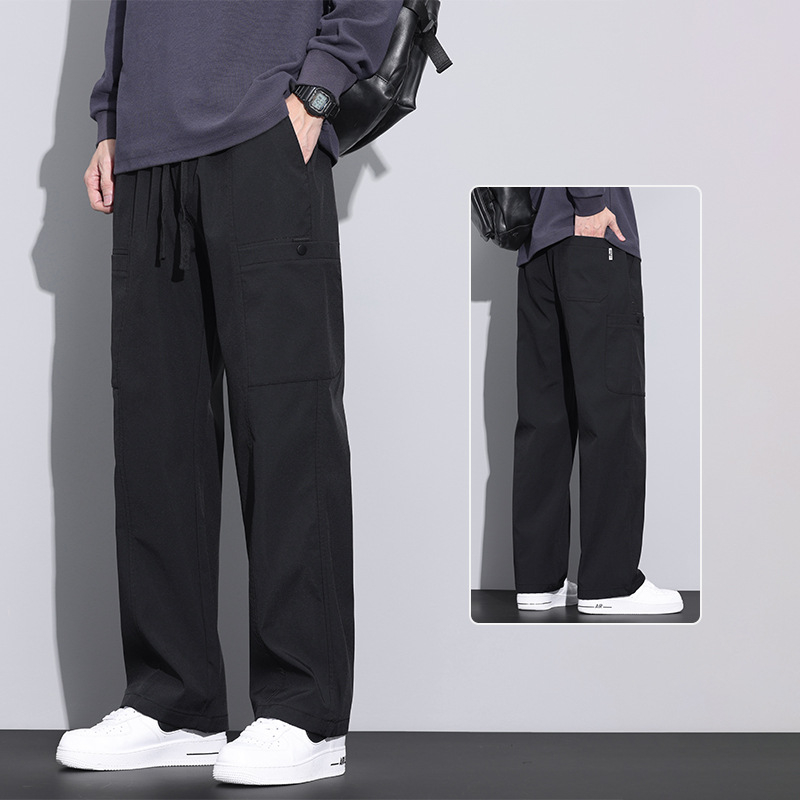 Muške hlače za posao i slobodno vrijeme s fleec podstavom, široki kroj, srednji struk, pojas i vezanje, elastan poliester mješavina, više džepova, dugačke