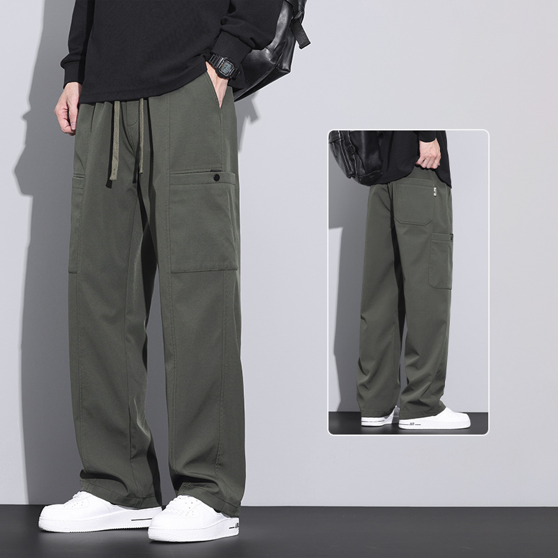 Muške hlače za posao i slobodno vrijeme s fleec podstavom, široki kroj, srednji struk, pojas i vezanje, elastan poliester mješavina, više džepova, dugačke