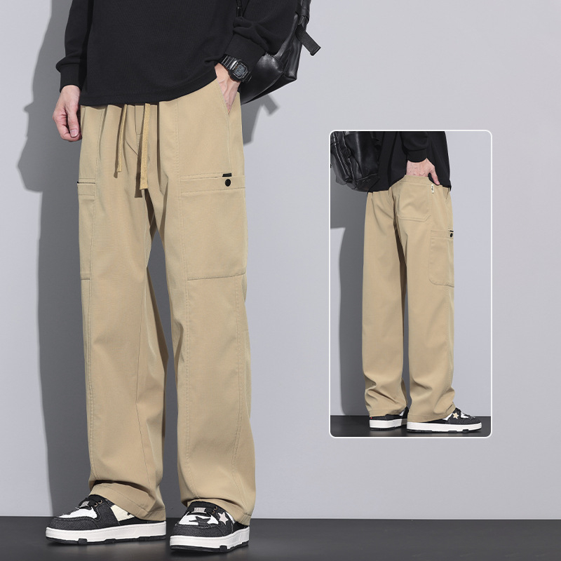 Muške hlače za posao i slobodno vrijeme s fleec podstavom, široki kroj, srednji struk, pojas i vezanje, elastan poliester mješavina, više džepova, dugačke