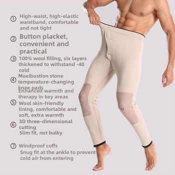 Meeste villased termopüksid, integreeritud põlvekaitsetega, fleece vooder, kolmekihiline konstruktsioon, 100% vill, 501-600 g/m² paksus