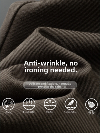 Muške hlače poslovno-ležerne, široka silueta, visoka elastičnost, brushed unutrašnjost, srednji pojas, zatvarač, gusta tkanina, jednobojna, zima 2025