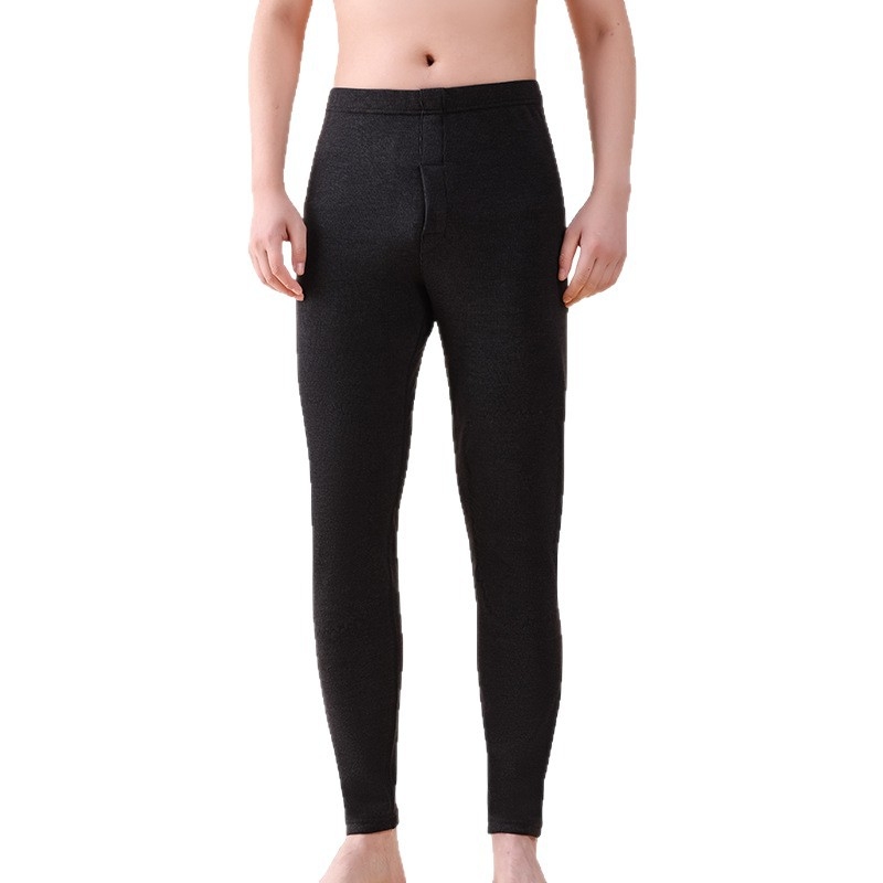 Pantaloni termici pentru bărbați, fără cusături, cu căptușeală de fleece, protecție pentru genunchi și strat de bază din material acrilic gros