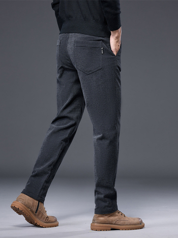 Pantaloni bărbați pentru business casual, croială slim, talie medie, fermoar, țesătură groasă, amestec poliester cu elastan