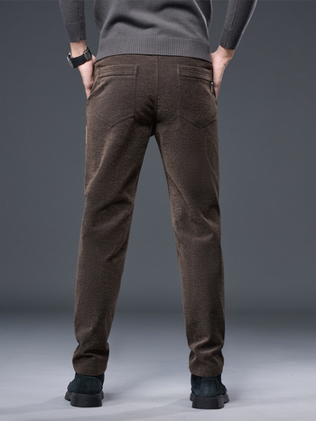 Pantaloni bărbați pentru business casual, croială slim, talie medie, fermoar, țesătură groasă, amestec poliester cu elastan