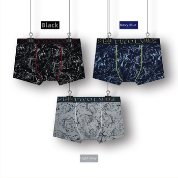 Septwolves vyriški elastiniai medvilniniai boxeršortai, kvėpuojantys, megzti, vidutinio juosmens, raštas gyvūnų ir augalų