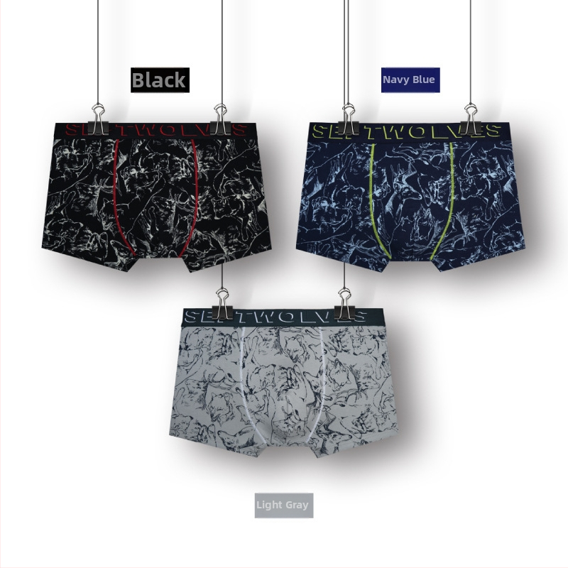 Septwolves vīriešu elastīgās kokvilnas bokseršorti, elpojoši, adīti, vidējā josta, raksts – dzīvnieku un augu motīvi