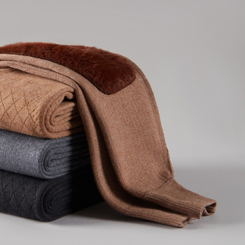 Pantaloni din lână pentru unisex, talie înaltă, protecție la genunchi și talie, dublu strat cu căptușeală de catifea, fără cusături, izolație termică