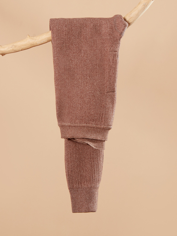 Pantaloni din lână pentru unisex, talie înaltă, protecție la genunchi și talie, dublu strat cu căptușeală de catifea, fără cusături, izolație termică