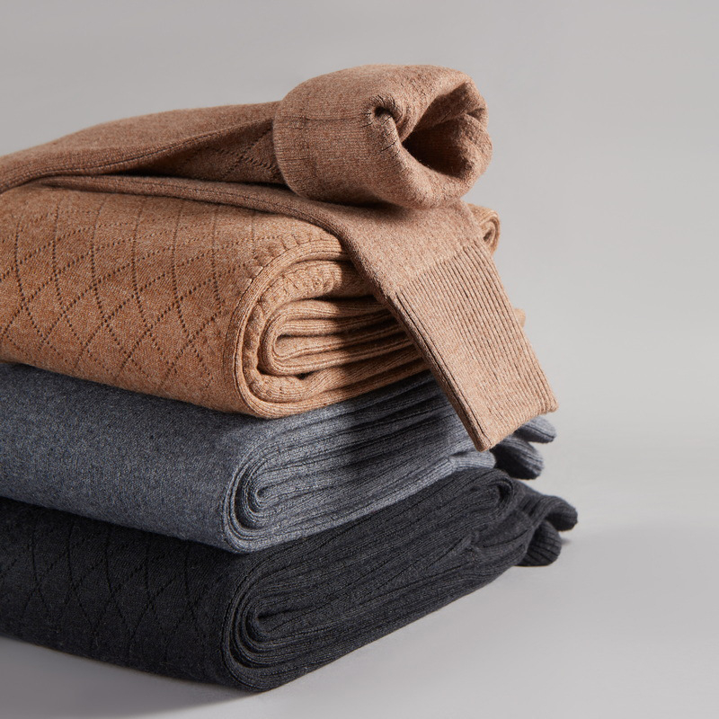 Pantaloni din lână pentru unisex, talie înaltă, protecție la genunchi și talie, dublu strat cu căptușeală de catifea, fără cusături, izolație termică