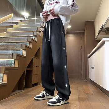 Pantaloni sport din bumbac cu căptușeală de fleece, croială dreaptă, talie medie, toamnă