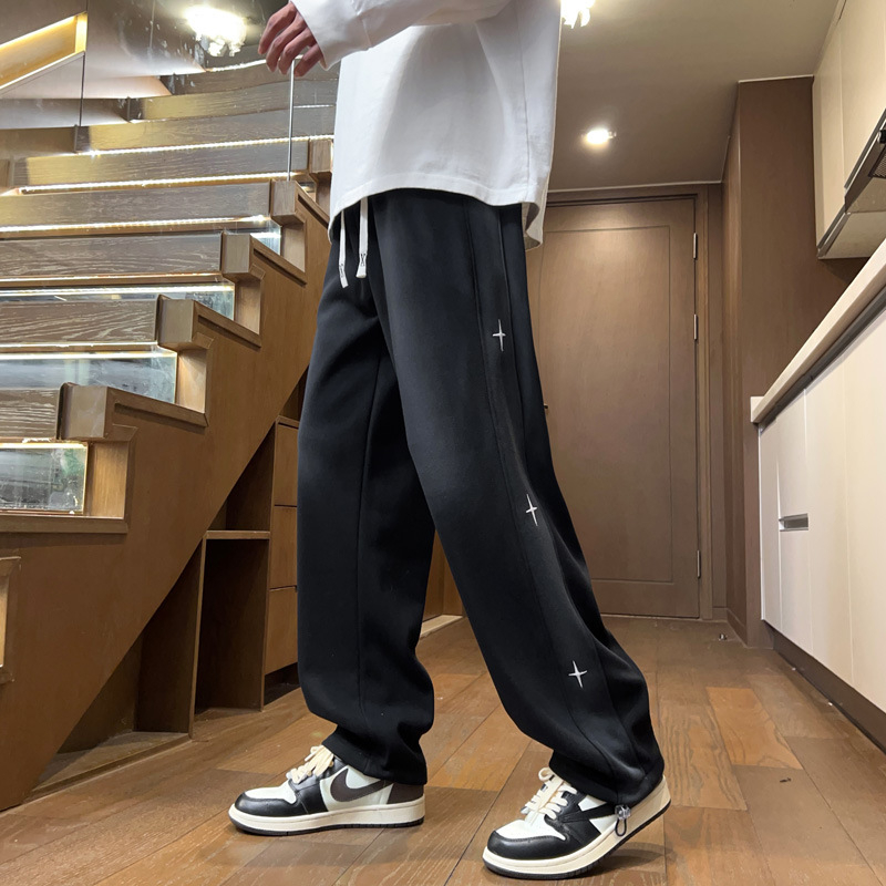 Pantaloni sport din bumbac cu căptușeală de fleece, croială dreaptă, talie medie, toamnă