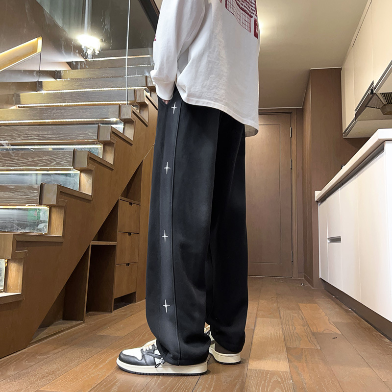 Pantaloni sport din bumbac cu căptușeală de fleece, croială dreaptă, talie medie, toamnă