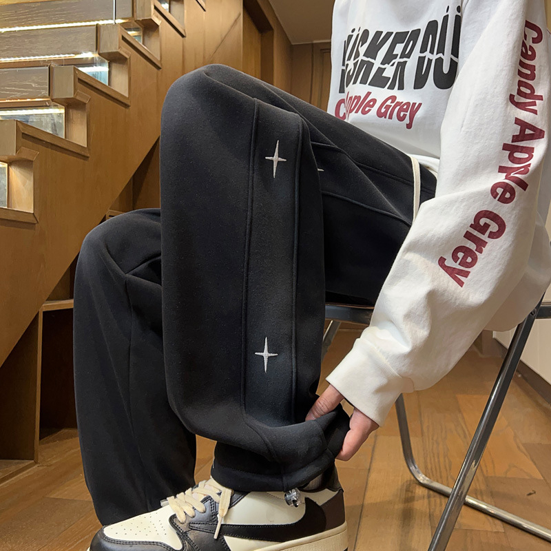 Pantaloni sport din bumbac cu căptușeală de fleece, croială dreaptă, talie medie, toamnă