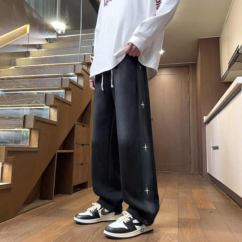 Pantaloni sport din bumbac cu căptușeală de fleece, croială dreaptă, talie medie, toamnă