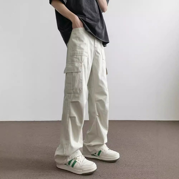 Pantaloni casual de lucru pentru bărbați, croială lejeră, talie medie, din bumbac, cu curea, croială dreaptă