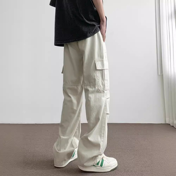 Pantaloni casual de lucru pentru bărbați, croială lejeră, talie medie, din bumbac, cu curea, croială dreaptă