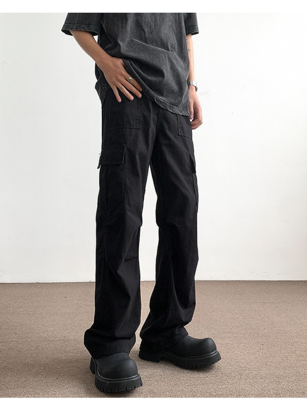 Pantaloni casual de lucru pentru bărbați, croială lejeră, talie medie, din bumbac, cu curea, croială dreaptă