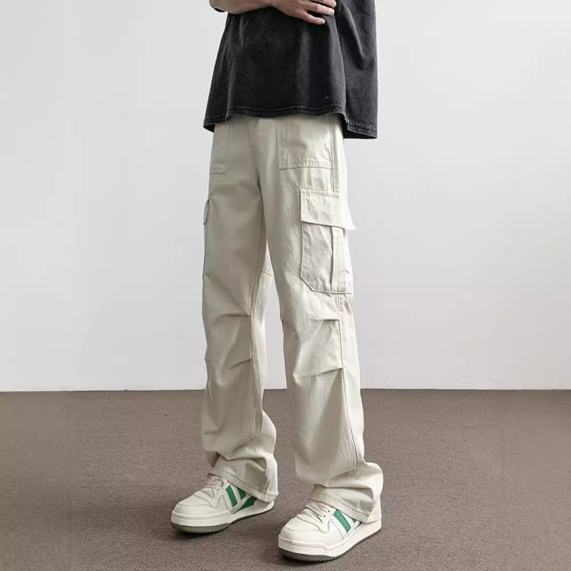 Pantaloni casual de lucru pentru bărbați, croială lejeră, talie medie, din bumbac, cu curea, croială dreaptă