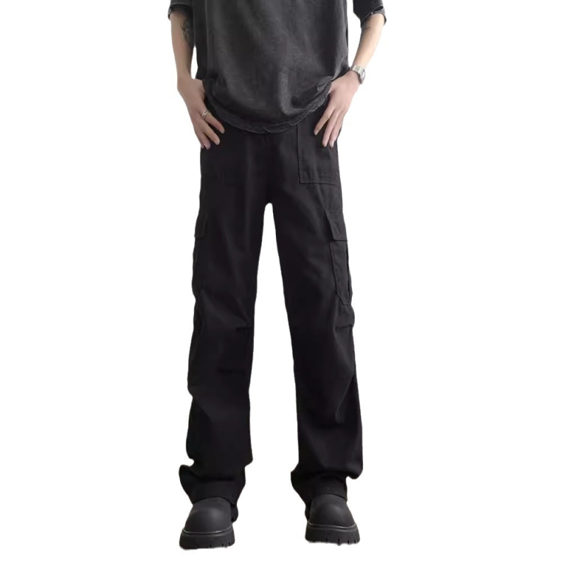 Pantaloni casual de lucru pentru bărbați, croială lejeră, talie medie, din bumbac, cu curea, croială dreaptă