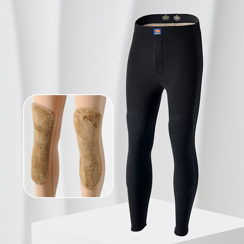 Meeste soojad termilised püksid põlvekaitsega, topeltkiht, fliisist vooder, kõrge vöökoht, polüesterkangas