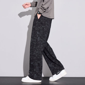 Pantaloni casual pentru bărbați – Tie-Dye cu fulgi de zăpadă, căptuți cu fleece, talie medie, cu curea, croială dreptă