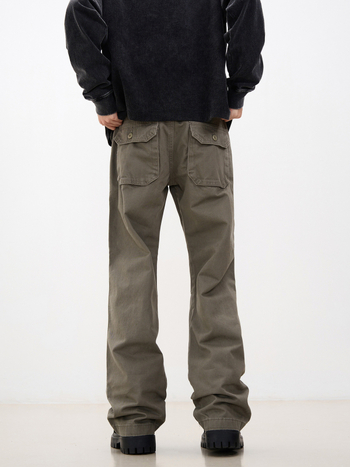 Pantaloni casual de lucru cu pliuri, mai multe buzunare, bumbac, croială lejeră, talie medie