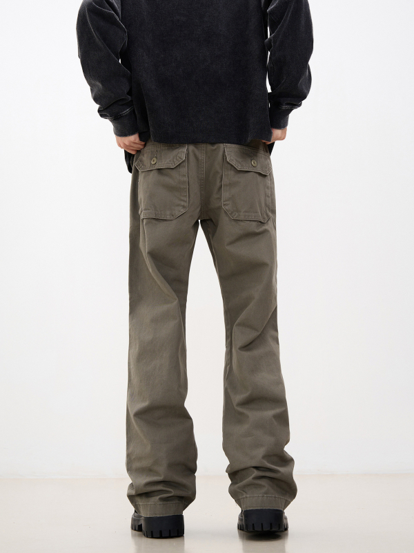 Pantaloni casual de lucru cu pliuri, mai multe buzunare, bumbac, croială lejeră, talie medie