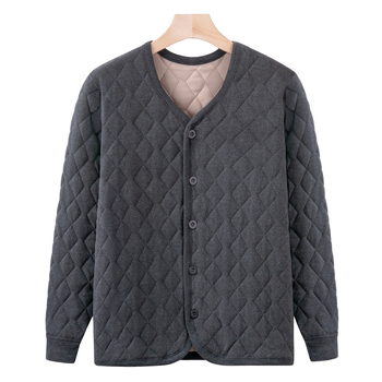 Зимно външно облекло за мъже от средна възраст и възрастни, подплатено памук, дебело палто с висока яка, джобове с патч, едноредово закопчаване